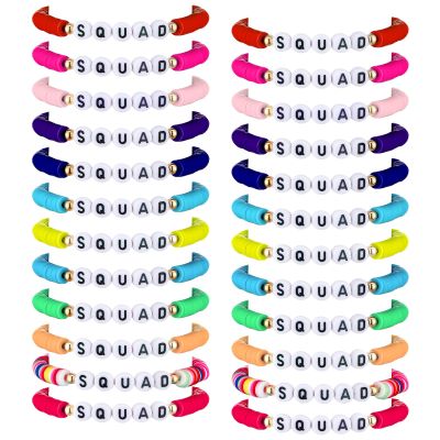 Sureio 24 Pcs Friendship Bracelets Bulk Colorful Squad Beaded Bracelet Friendship Surfer Bracelets Jewelry Gifts for Girls Women Tween Thanksgiving Christmas Party Favors