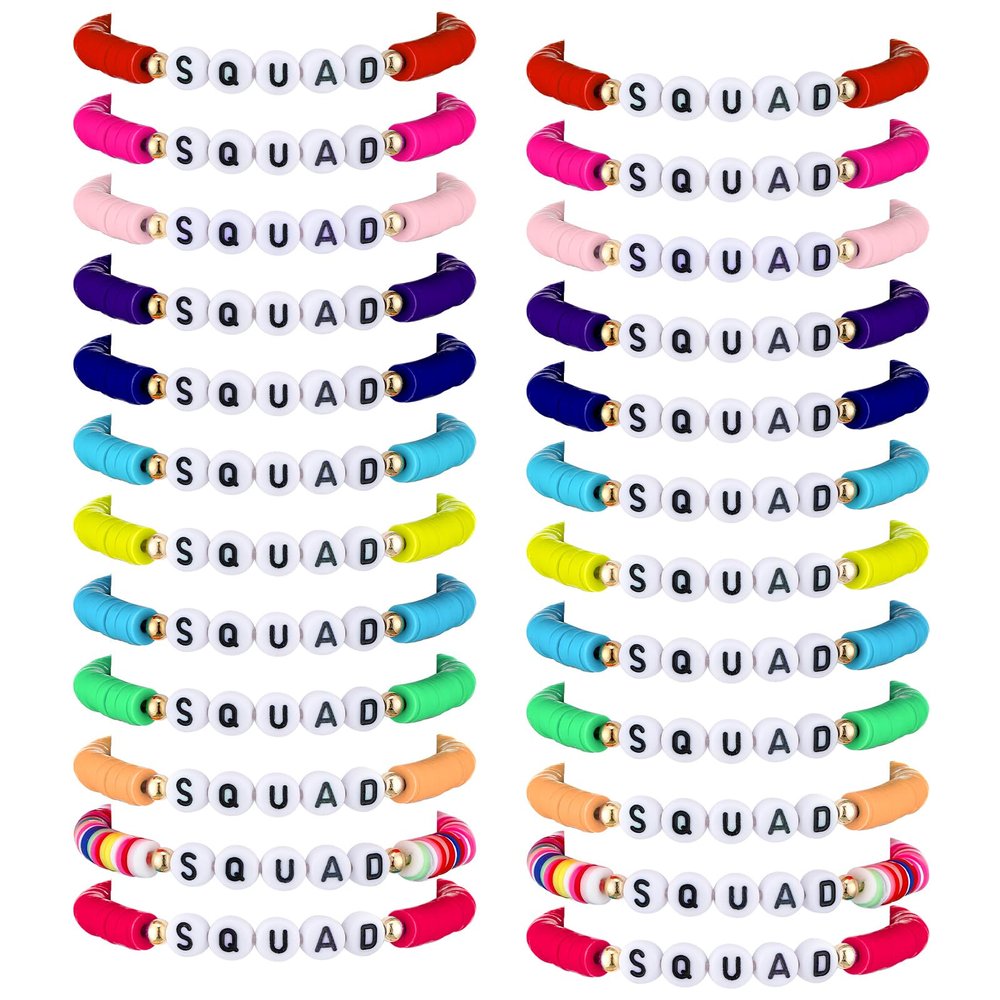Sureio 24 Pcs Friendship Bracelets Bulk Colorful Squad Beaded Bracelet Friendship Surfer Bracelets Jewelry Gifts for Girls Women Tween Thanksgiving Christmas Party Favors