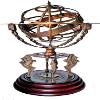 Antique Brass 18" Armillary Sphere Globe Astrolabe Zodiac Engraved Celestial Globe Wooden Base with Compass & Tiger Pillars view 1