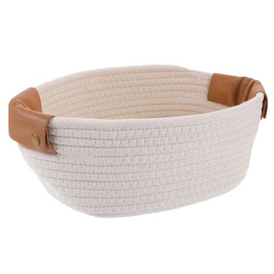 Amosfun Organizer Storage Basket Woven Ropes Cotton Toilet Roll Bin Bedroom Decorative White Small Size