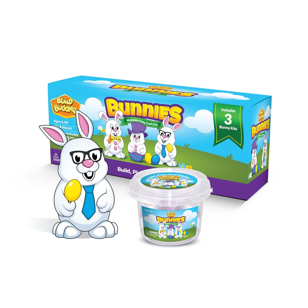 Build Buddiez DIY Bunnies Craft Kit  3 Pack Party Bucket | Build, Decorate & Display Air-Dry Clay Bunny Rabbits | Fun Arts & Crafts Activity for Kids Ages 5+ | Great for Parties, Gifts, Easter Fun