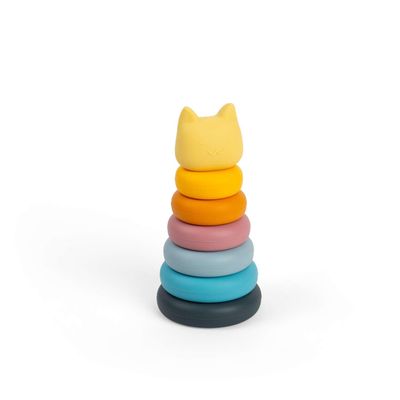 Bigjigs Toys Silicone Stacking Cat - 7pcs Rainbow Animal Stacker Toy, Montessori Activity, Babies & Toddlers Early Learning, Made from 100% Silicone, Gifts for 5 Month Olds +