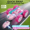 QUNREDA RC Cars, Pink Remote Control Car for Girls, 2.4 GHZ Double Sided RC Stunt Car 360 Rotating Remote Control Crawler with Headlights Car Toys for 6 7 8 9 10 11 12 Girls Birthday Gift Grandkids view 2