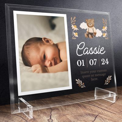 11.75"x9.75" Custom Glass Picture Frame for 5x7 Photo, Personalized Baby Picture Frames, Nursery Decor for Gender Reveal and Baby Announcement Ideas, Adoption Gifts for New Parents (Design 3)