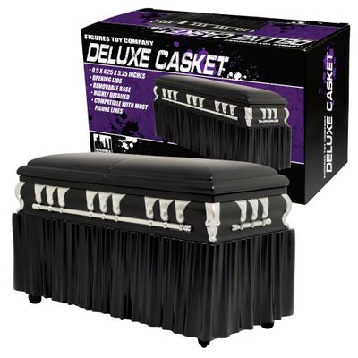 Deluxe Black Casket for Wrestling Action Figures with Removable Base