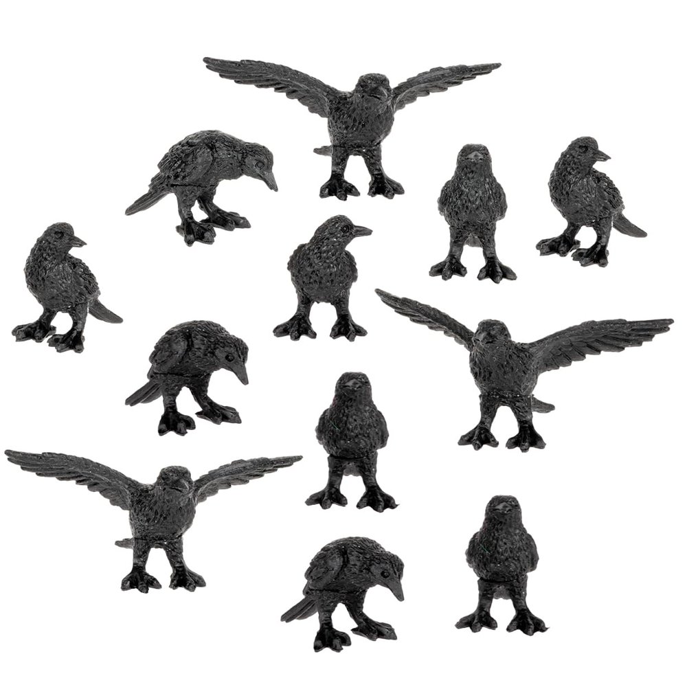 Accoutrements Itty Bitty Crows: A Pocketful of Crows - 12 Tiny Soft Vinyl Corvids in Four Poses, Our Tiniest Murder Yet, Black