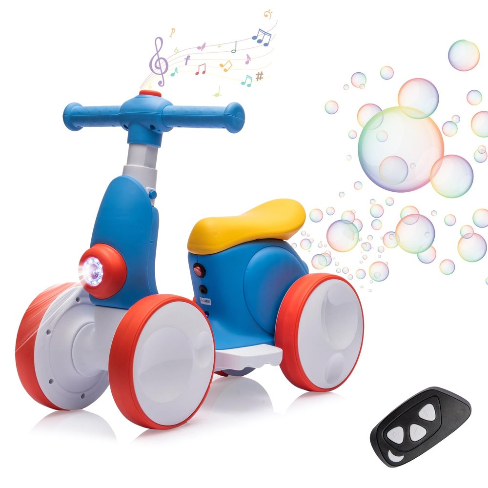 6V Electric Baby Balance Bike for 1 Year Old Boys Girls Ride on Toys 12-48 Months Toddler Balance Bike, 4 Wheels Kids First Bike with Remote Control First Birthday Gifts- Blue&Red