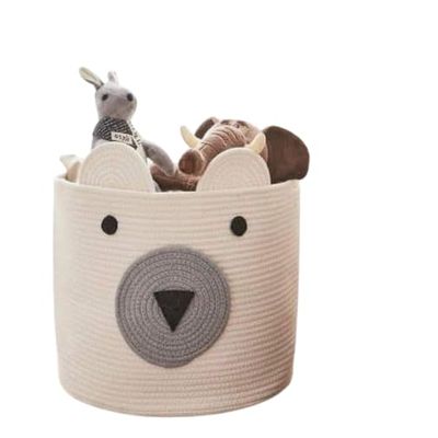 SONU_TEXTILES Bear Animal Basket: Cute Cotton Rope Storage (White)