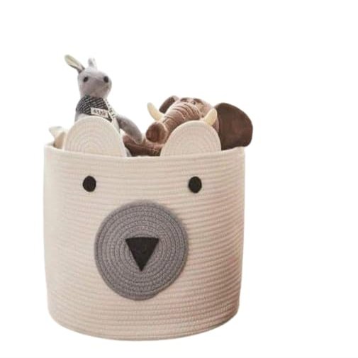 SONU_TEXTILES Bear Animal Basket: Cute Cotton Rope Storage (White)