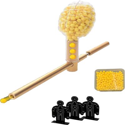 Soft Pinball Launcher Small Ball Shooter Crackling Tube, Pinball Shoot Game Aluminum Alloy Simulation Bamboo Tube Toys for Kids Adults (Gold)