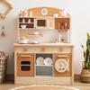 ROBOTIME Wooden Play Kitchen Set, Play Kitchen Set for Kids with Realistic Design, Kids & Toddlers Kitchen Playset with Dishwasher, Toy Kitchen Set for Boys and Girls Ages 3+ (Brown) view 2