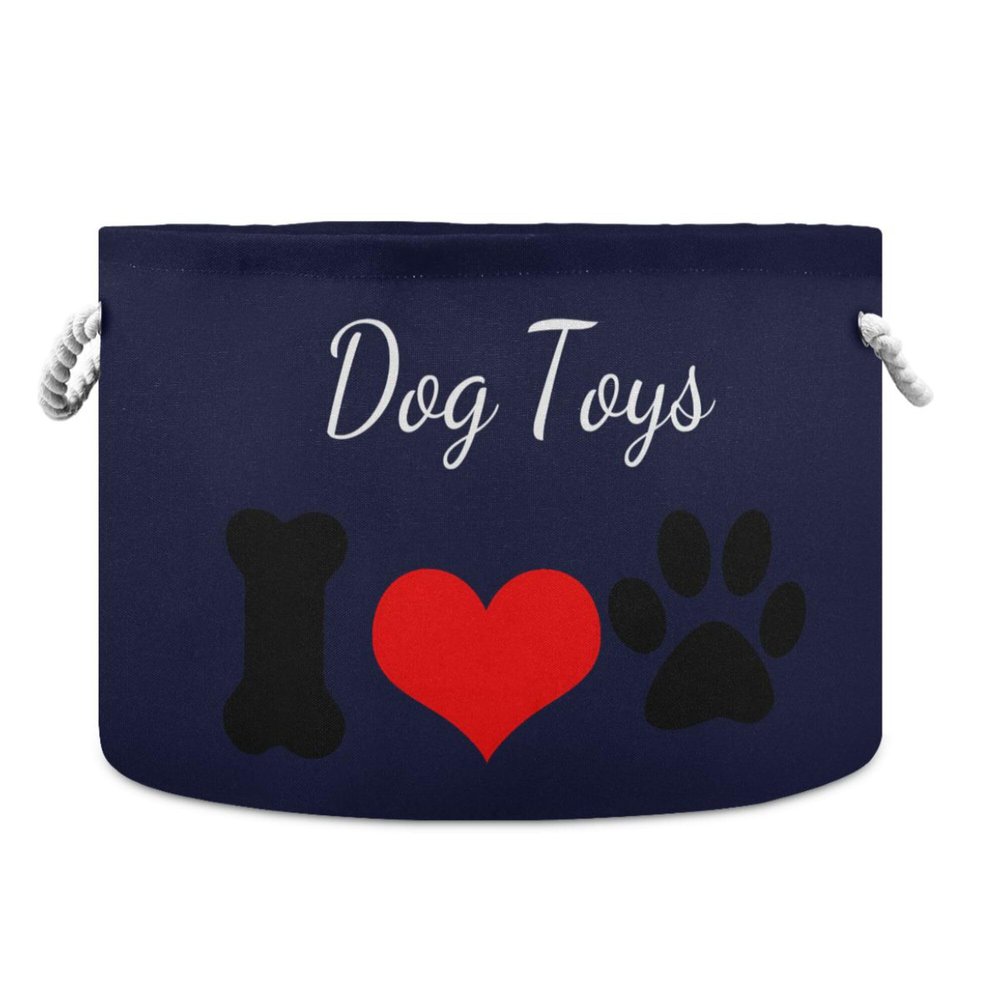 UMIRIKO Custom Name Dog Toy Box Chest with Cotton Rope Navy Blue Personalized Toy Storage Organizer Boxes Bins Baskets for Small dogs, Pet Toy Box, Dog Toy Holder