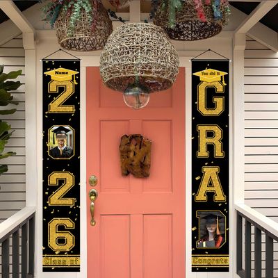 Dicodes Personalized Graduation Door Banner Class of 2026 Congrats Grad Porch Sign Decorations Banner for Graduation Party(Gold)