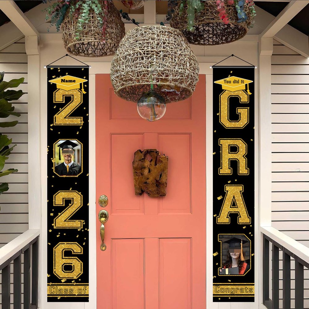 Dicodes Personalized Graduation Door Banner Class of 2026 Congrats Grad Porch Sign Decorations Banner for Graduation Party(Gold)