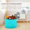 Canvas Storage Bins Turquoise Baby Laundry Basket Nursery Hamper Round Toy Storage Basket with Handle for Kids Turquoise view 4