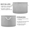 Canvas Storage Bins Gray Baby Laundry Basket Nursery Hamper Round Toy Storage Basket with Handle for Kids Gray view 3