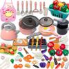 Kids Kitchen Toy Accessories Kitchen Playset Pretend Cooking Play Pots Pans Utensils Cookware Food Fruit Veges Shopping Storage Basket Learning Present for Girls Boys view 1