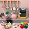 Kids Kitchen Toy Accessories Kitchen Playset Pretend Cooking Play Pots Pans Utensils Cookware Food Fruit Veges Shopping Storage Basket Learning Present for Girls Boys view 3