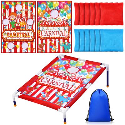 Carnival Games 2 in 1 Bean Bag Toss with 12 Bean Bags for Boys Girls Outdoor Cornhole Circus Game Set Portable Toss Games for Throwing Carnival Theme Party