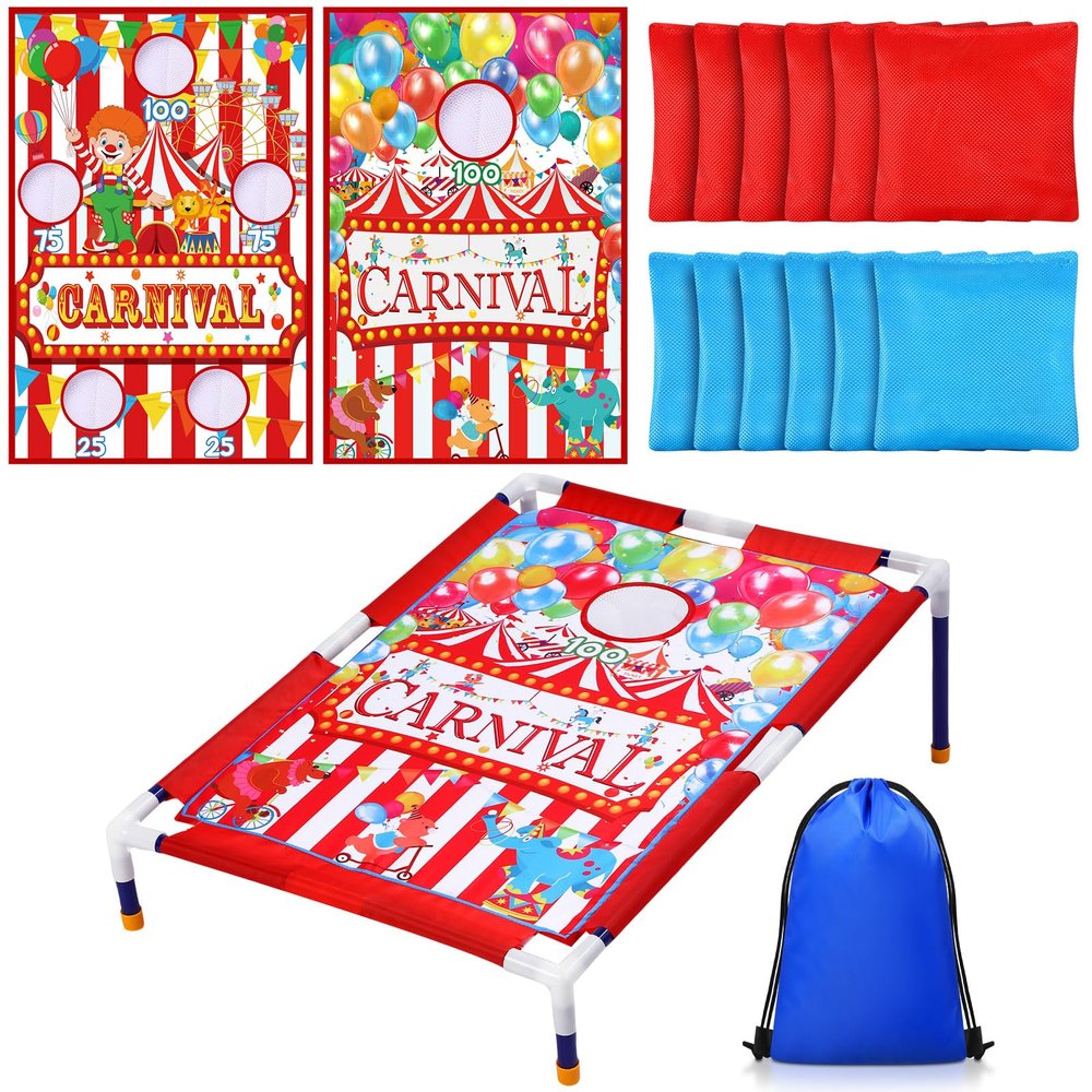 Carnival Games 2 in 1 Bean Bag Toss with 12 Bean Bags for Boys Girls Outdoor Cornhole Circus Game Set Portable Toss Games for Throwing Carnival Theme Party