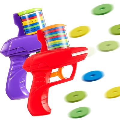 Sumind 2 Pcs Foam Disc Shooter Disc Launcher Zip Shot Shooter Blasters for Birthday Gifts Family Gatherings Games Outside Yard Activities (Red,Purple)