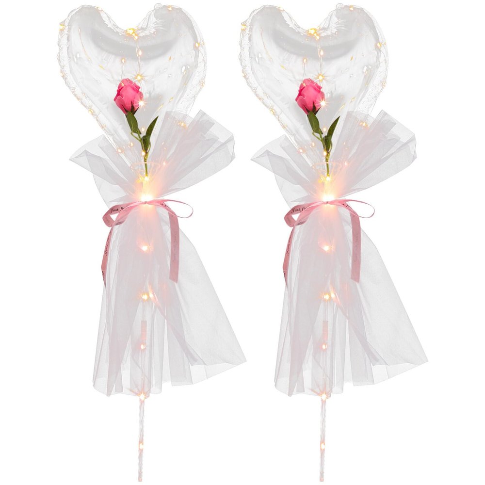ABOOFAN 2pcs Heart Balloons for Valentine Day Decor Glowing Wedding Engagement Party Decoration Transparent Design Unique Photo Prop No Battery Required for Celebrations