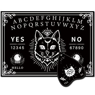 CREATCABIN Black Cat Wood Spirit Board Moon Phase Pendulum Board Kit Talking Boards with Planchette Dowsing Divination Metaphysical Message Board for Wicca Hunt Witch Stuff Halloween 11.8x8.3Inch