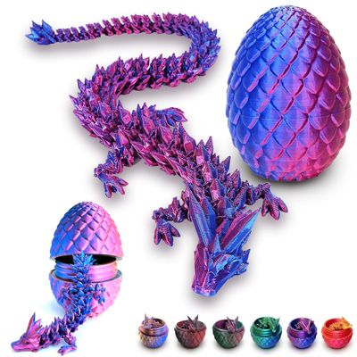 3D Printed Dragon Eggs with Dragon Inside, Articulated Crystal Dragons in Egg, Dragons Fidget Desk Toys for Gifts & Home Decor, 12 Inches (Laser Purple)