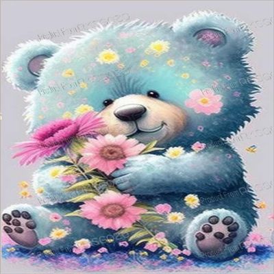 1000 Piece Cartoon Animal Puzzles - Flower Blue Bear - Fun Family 1000 Piece Jigsaw Puzzle, 20 X 30 Inch, Recyclable Wooden Puzzle Pieces, Favorite Recreational Activity Or Gifts