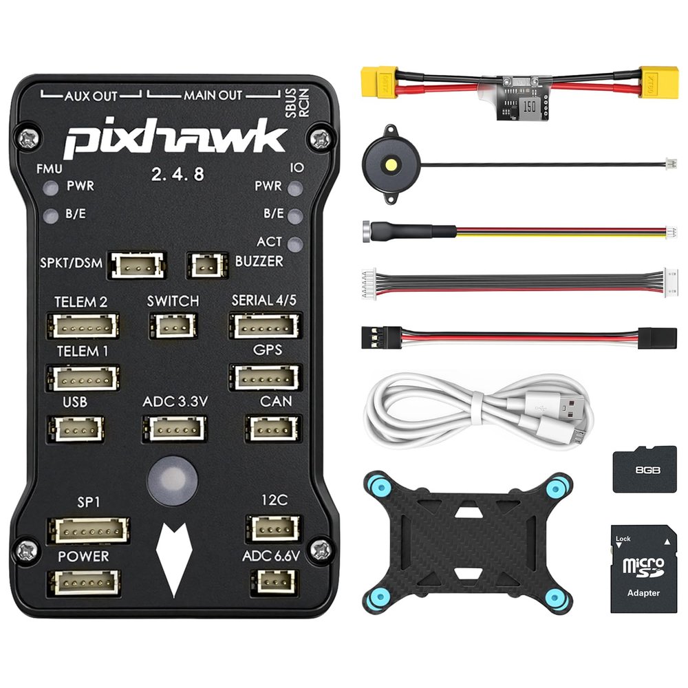 Pixhawk PX4 2.4.8 Flight Controller, 32Bit Open Source Autopilot with Power Module, Safety Switch, Buzzer, SD Card & Vibration Damping (GPS Not Included) for DIY FPV Drone RC Plane