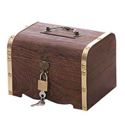 Abaodam Vintage Wooden Coin Case with Lock Retro Treasure Chest Style Money Bank for Secure Coin Storage and Desktop Decor Craftsmanship with Polished Finish Chest for Cash and Keepsakes