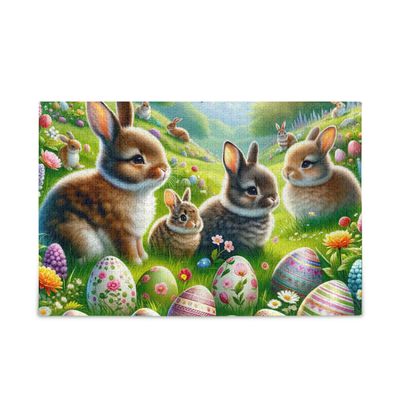 1000 Pieces Jigsaw Puzzle Cute Easter Rabbits and Eggs Puzzle Game Home Wall Artwork for Adults Teens