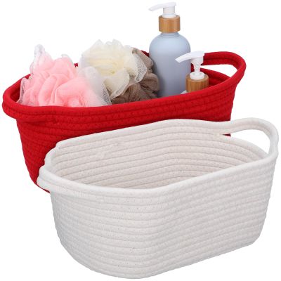 Abaodam 2 Pcs Cotton Rope Woven Basket with Handles Storage Baskets Rope Woven Baskets for Storage Toy Basket Bedroom Nursery Organization Bin