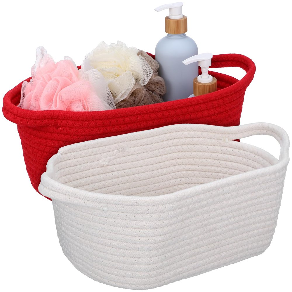 Abaodam 2 Pcs Cotton Rope Woven Basket with Handles Storage Baskets Rope Woven Baskets for Storage Toy Basket Bedroom Nursery Organization Bin