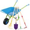 DaisyInner 5 Pcs Kids Gardening Tool Set Include Kids Wheelbarrow Metal Small Toddler Wheelbarrow Wagon with 4 Piece Kids Shovel, Rake, Hoe, Leaf Rake Wooden Gardening Tools for Boys and Girls view 1