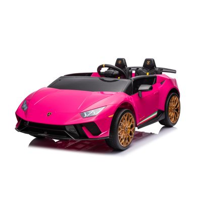 24V Lamborghini Huracan Electric Ride-On Car for Kids - LED, Bluetooth, FM, Leather Seats, Remote Control - Fun for Ages 3-8 (Pink)