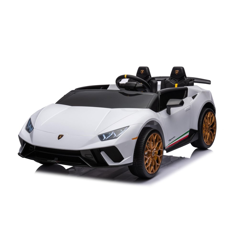 24V Lamborghini Huracan Electric Ride-On Car for Kids - LED, Bluetooth, FM, Leather Seats, Remote Control - Fun for Ages 3-8 (White)
