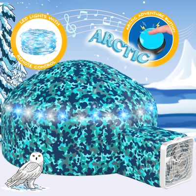 W&O Arctic Camo Aerodome with LED Lights & Sound Inflates in Seconds for Kids Ages 3-12 (Fan Not Included)