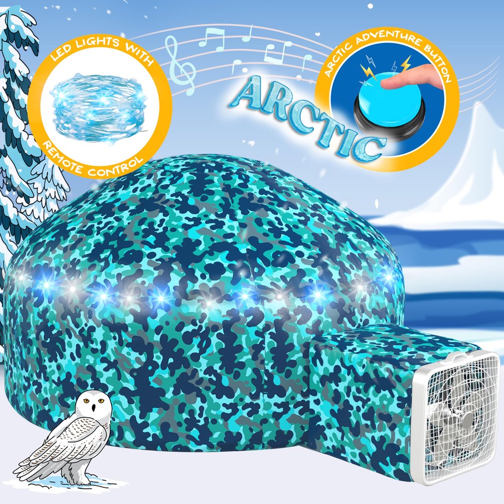 W&O Arctic Camo Aerodome with LED Lights & Sound  Inflates in Seconds for Kids Ages 3-12 (Fan Not Included)
