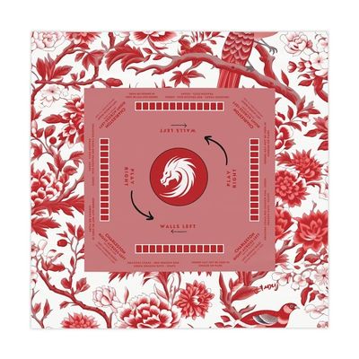 Red Asian-Inspired Mahjong Tablecloth, Vibrant Chinoiserie Design, Table Cover, Festive Gathering Focal Point for Family Bonding
