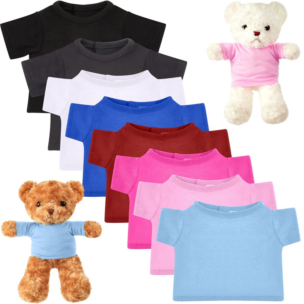 Jecery 8 Pcs Bear Plush Shirts Clothes Fit 14-18 Inches Bears Sublimation Stuffed Cute Toy Clothes DIY Make Your Own Plush Doll Valentines Gifts(Dark)