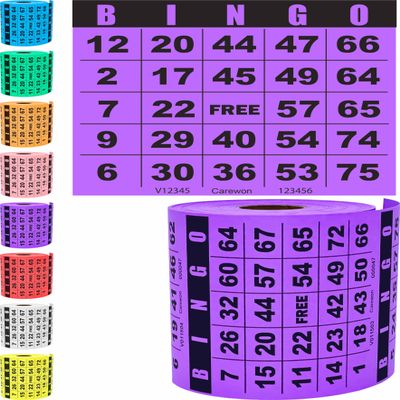 Carewon 250 Bingo Cards, Large 4.5" x 4.5", Purple (1 of 8 Colors), Paper Bingo Sheets, Disposable or Reusable for Daubers or Chips