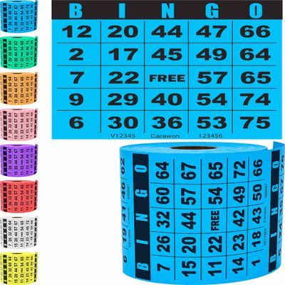 Carewon 250 Bingo Cards, Large 4.5" x 4.5", Blue (1 of 8 Colors), Paper Bingo Sheets, Disposable or Reusable for Daubers or Chips