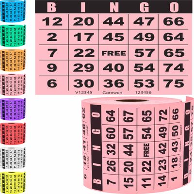 Carewon 250 Bingo Cards, Large 4.5" x 4.5", Pink (1 of 8 Colors), Paper Bingo Sheets, Disposable or Reusable for Daubers or Chips