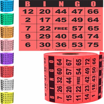 Carewon 250 Bingo Cards, Large 4.5" x 4.5", Red (1 of 8 Colors), Paper Bingo Sheets, Disposable or Reusable for Daubers or Chips