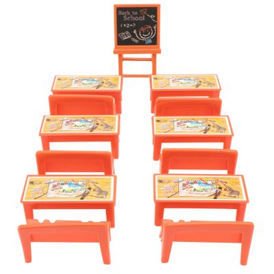 13pcs Mini School Desk for Dolls Classroom Furniture Table Chairs Chalkboard Model Dollhouse Playset Toy for Kids