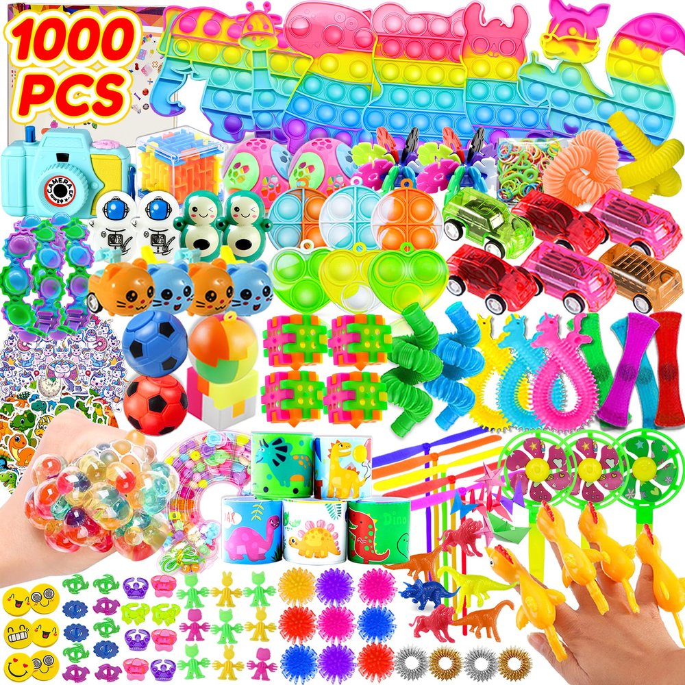 1000pcs Party Favors for Kids, Fidget Toys Pack, Birthday Gifts, Classroom Prize Boxes, Treasure Box, Goodie Bag Stuffers,Carnival Prizes, Easter Eggs Fillers