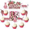 Jollyboom Cheetah Birthday Decorations - Pink Cheetah Happy Birthday Cake Topper, Leopard Cupcake Topper for Jungle Safari Party view 1