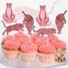 Jollyboom Cheetah Birthday Decorations - Pink Cheetah Happy Birthday Cake Topper, Leopard Cupcake Topper for Jungle Safari Party view 4