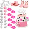 RoundFunny 26 Pcs Cowgirl Cake Decorations Cowgirl Cake Topper Disco Decorations Hat Topper Western Cowboy Birthday Baby Shower for Western Theme Party Supplies(Pink,Cute) view 1